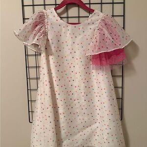 Deux par Deux White Dress with Pink and Multicolor Dots